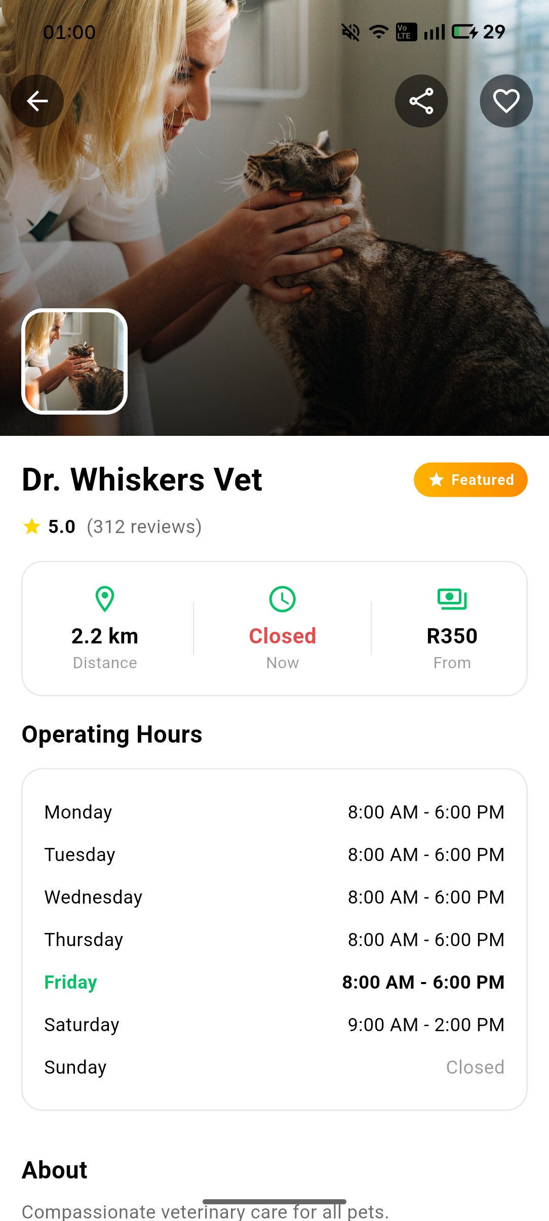 Petly provider detail page